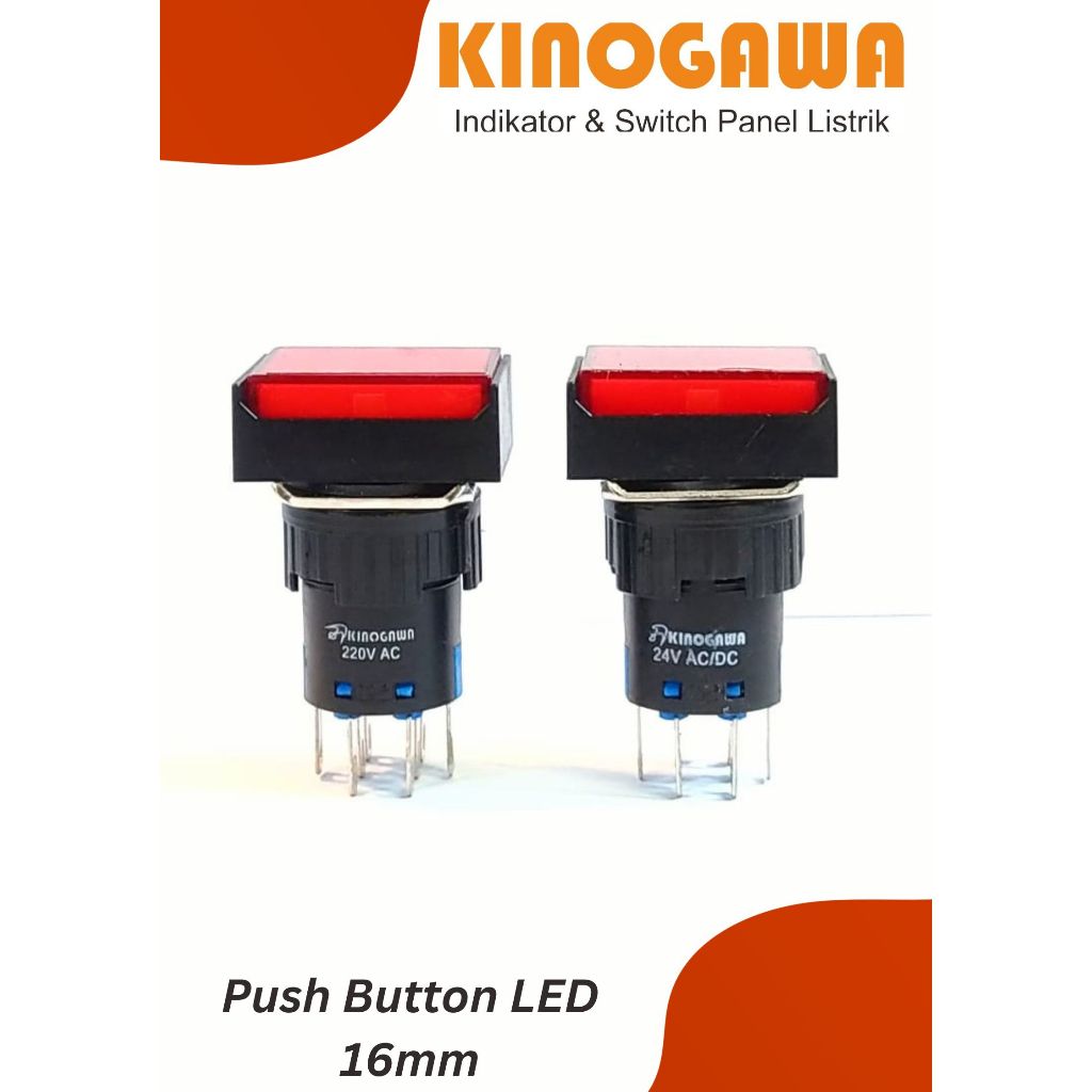 Jual Push Button Lamp 16mm Rectangular Red 220v - Iluminated pushbutton ...