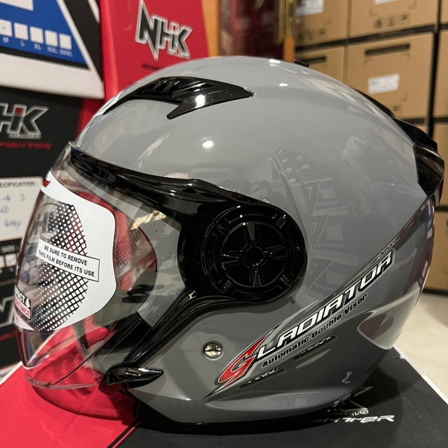 Jual Helm NHK Gladiator Solid Dim Grey SE Double Visor Half Face