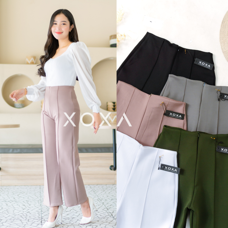 Jual Celana Wanita Kulot Garis Basic Hw Irene Cullotes Scuba Wide Leg