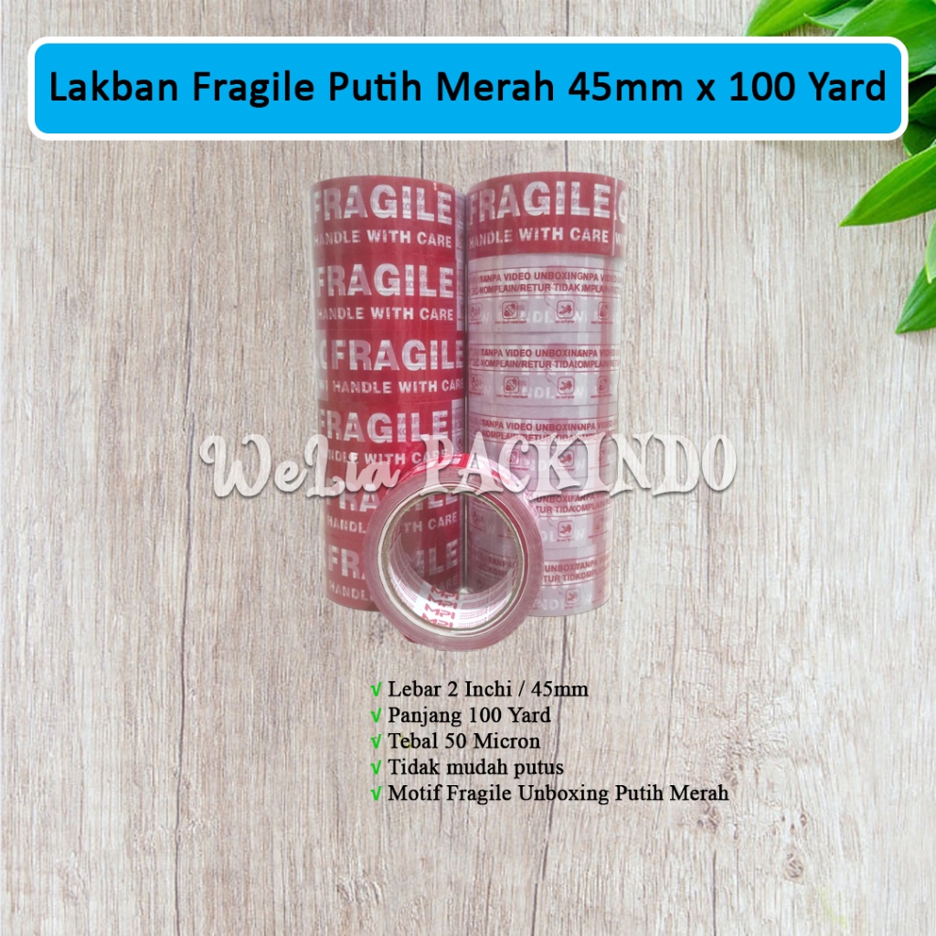 Jual Lakban Fragile Unboxing Putih Merah 2 Inchi 45mm x 100 Yard MPI ...