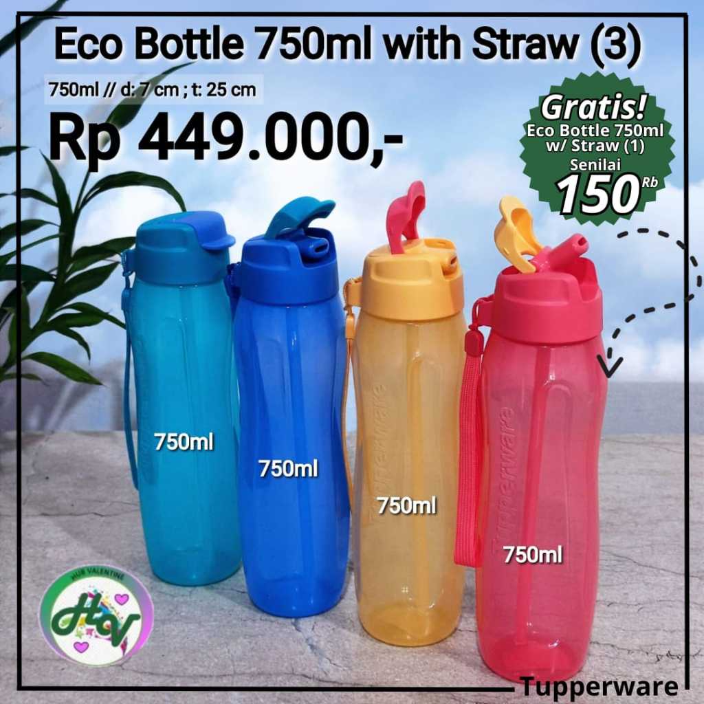 Jual ECO bottle 750 ml with straw tutup flip botol minum dengan sedotan ...