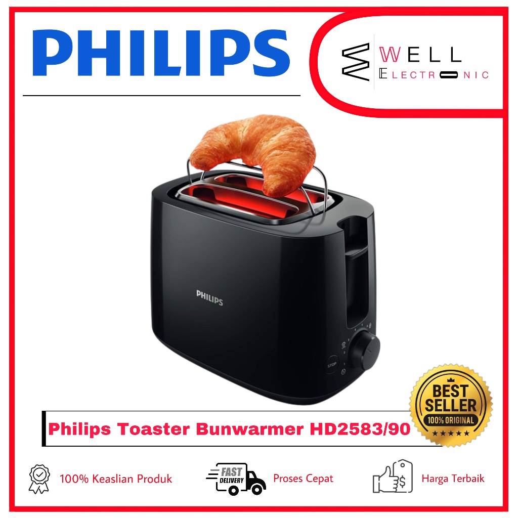 Jual PHILIPS TOASTER HD2583/90 BUNWARMER PEMANGGANG ROTI HD 2583 WITH