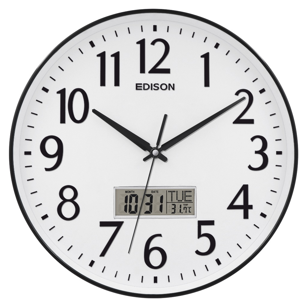 Jual Jam Dinding Edison Sweep Day Date ES 3601 T38 Chrome Timbul ...
