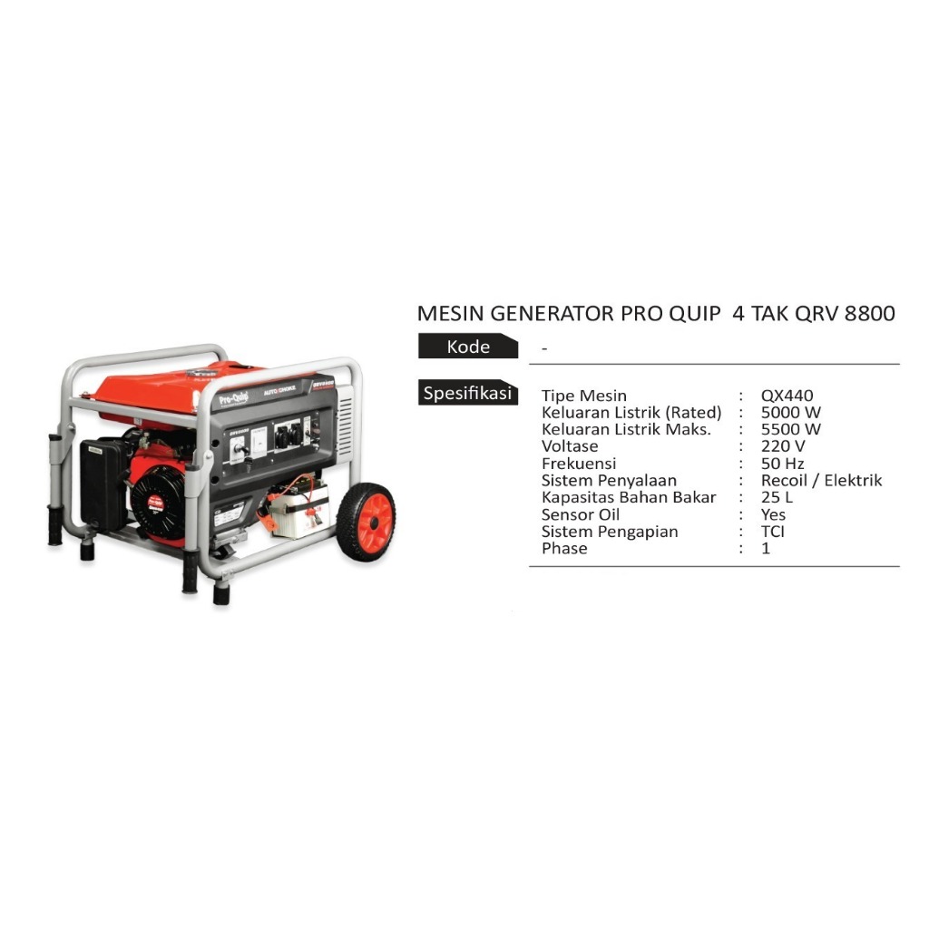 Jual Mesin Genset Proquip 5000 Watt QRV 8800 Gasoline Generator 4 Tak ...