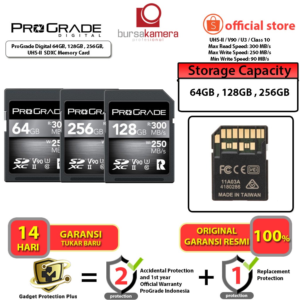 Jual ProGrade Digital 64GB, 128GB , 256GB, UHS-II V90 R300 SDXC Memory Card  | Shopee Indonesia