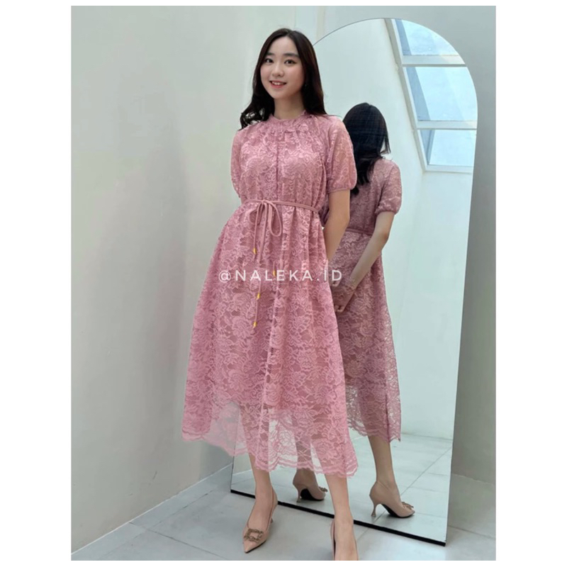 Jual N177 dress pesta kondangan korean look , dress kondangan brukat mewah , dress pesta , dress