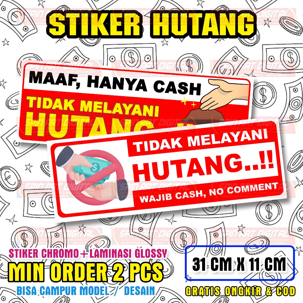 Jual Sticker Dilarang Berhutang Stiker Dilarang Hutang Cash Only