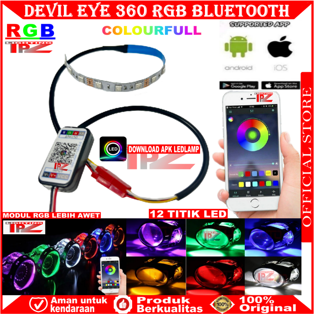 Jual DEVIL RGB 12 LED BLUETOOTH CONTROLLER PREMIUM LAMPU DEVIL 360 RGB