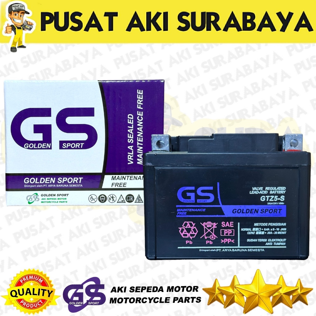 Jual ACCU MOTOR GS GOLD SHINE GTZ5S AKI KERING MOTOR HONDA BEAT ESP FI