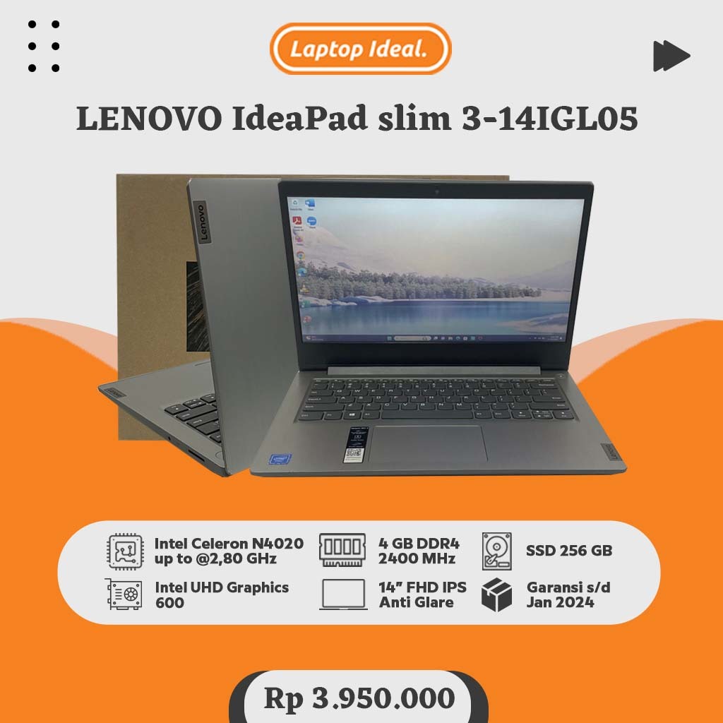 Jual Lenovo Ideapad Slim 3 14igl05 2021 Slim N4020 Ram 4 Gb Ssd 256 Gb Fhd Mulus Fullset