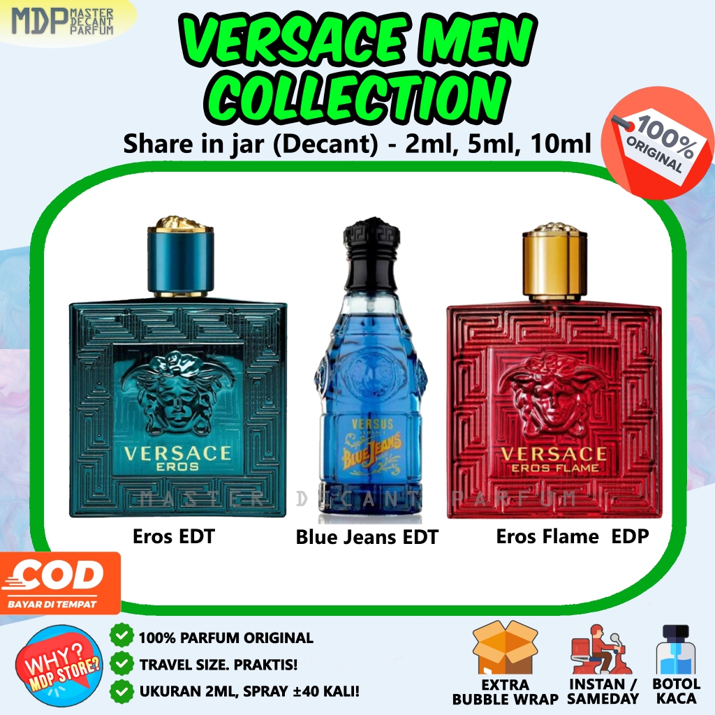(Share Decant) VERSACE MEN Parfum Eros Flame Blue Jeans 100% Original 2ml  5ml 10ml Tahan Lama