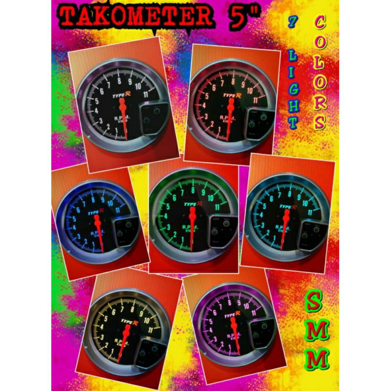 Jual Tachometer 5inci 7 Warna dasar Hitam Type R Shopee Indonesia