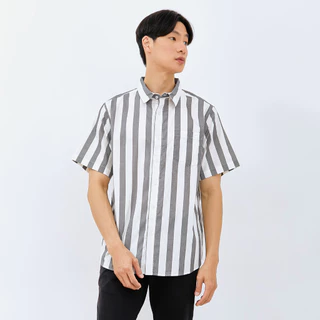 M231 Kemeja Pria Stripe Pendek Abu 1638A