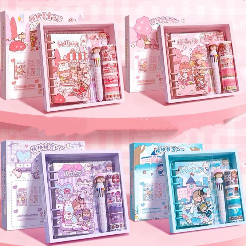 Jual cute diary note book set spiral folder book diy diary sticker set ...