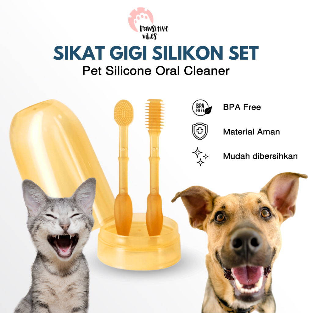 Jual 3in1 Set Sikat Pembersih Lidah Anjing Kucing Bahan Silikon Lembut