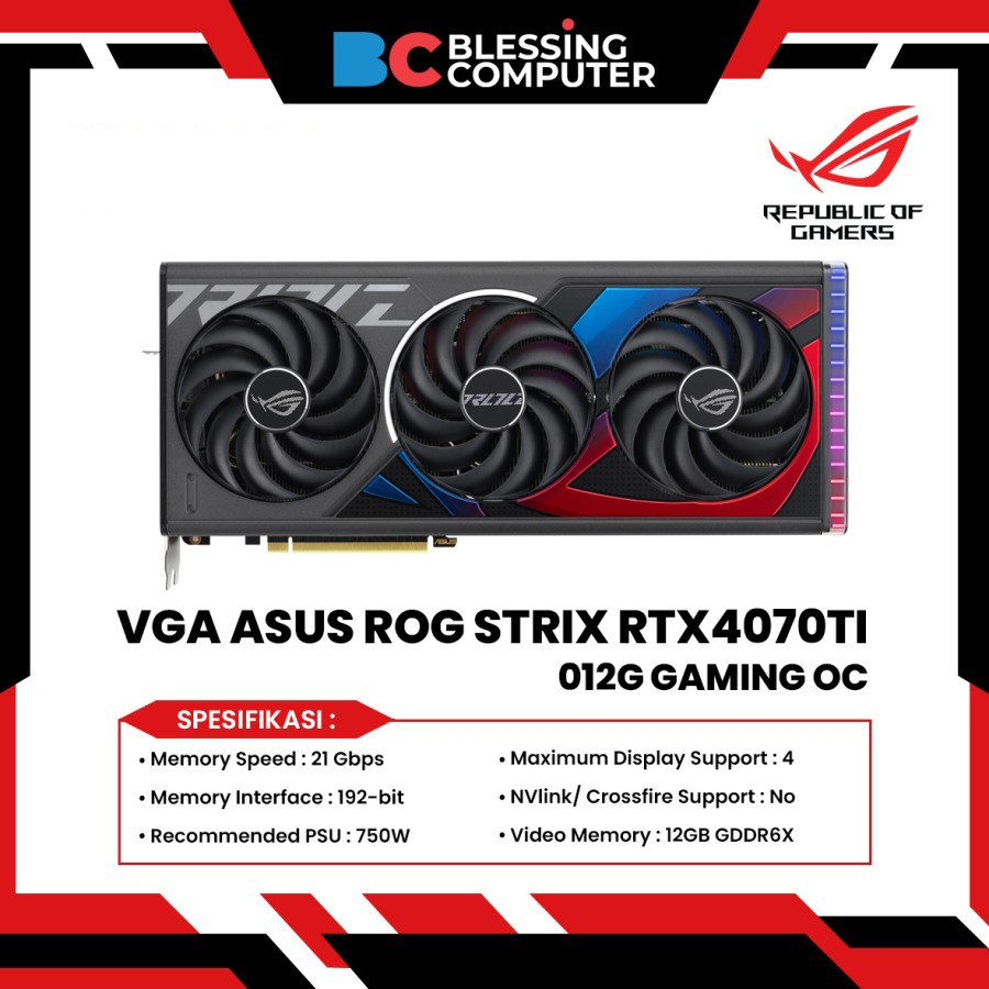 Jual VGA ASUS ROG STRIX RTX4070TI 012G GAMING OC / VGA RTX 4070ti ...