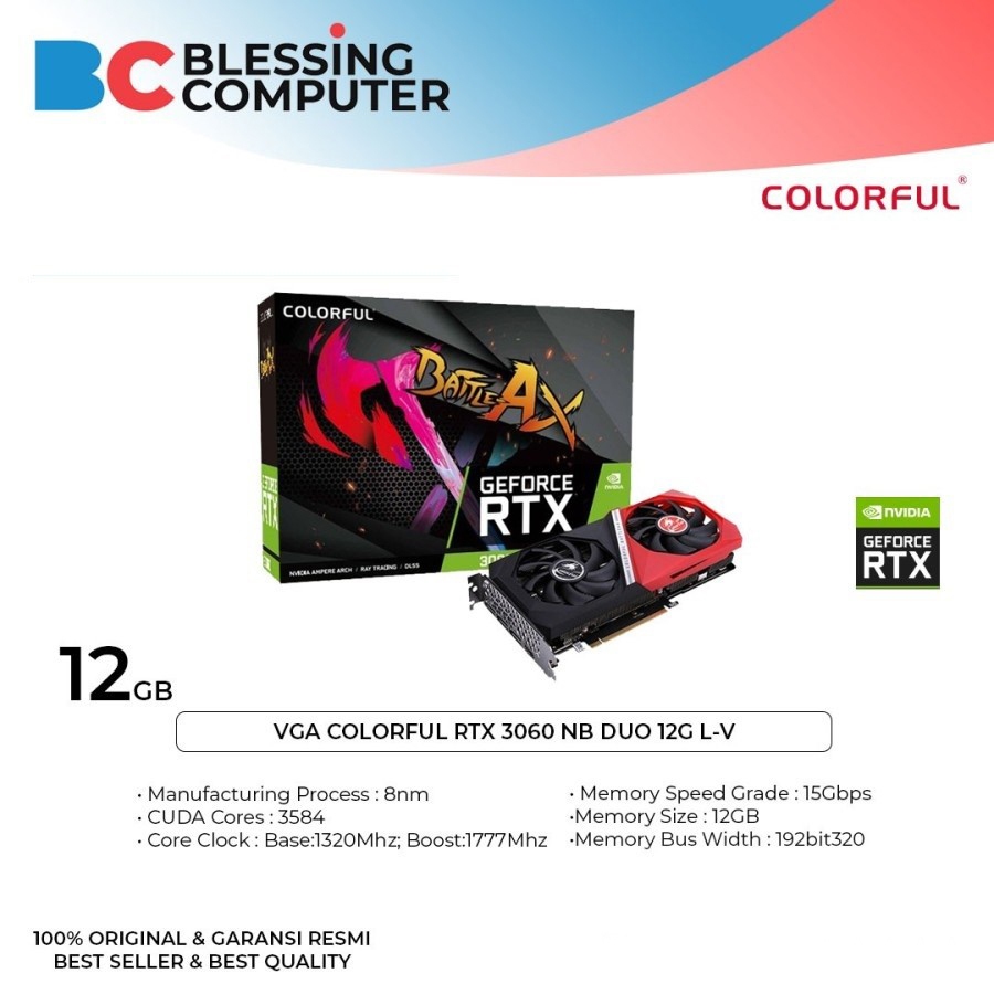 Jual VGA COLORFUL RTX 3060 NB DUO 12G L-V / VGA RTX3060 | Shopee Indonesia