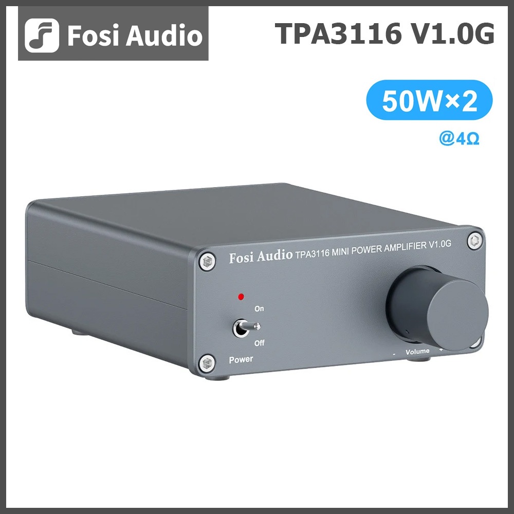 Fosi Audio V1.0G Amplificatore Stereo Retro - 50Wx2, Chip TI TPA3116D2, Per Altoparlanti Passivi