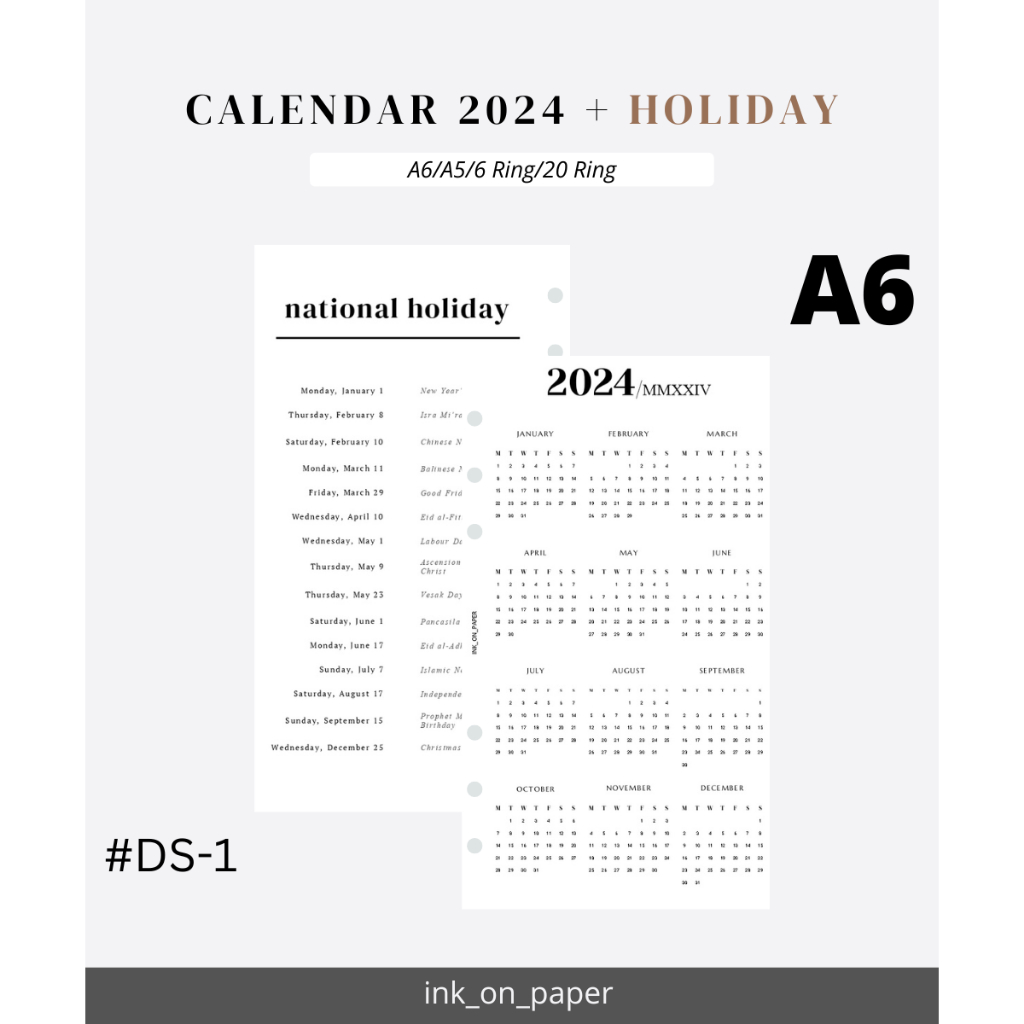 Jual A6 Kalender 2024/Isi Binder A6/Planner Dashboard/Calendar