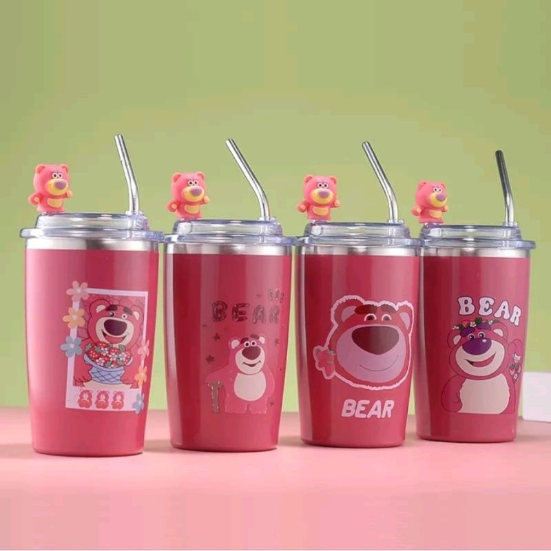 Jual Tumbler Lotso Botol Dengan Sedotan Ml Lucu Strawberry Bear Termos Stainless Steel