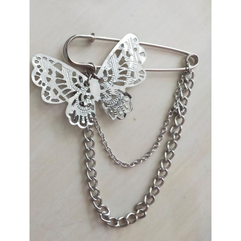 Jual brooch butterfly big chain/ pin Bros bross kupu besar rantai layer ...