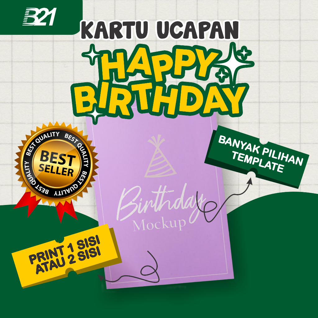 Jual B21 Print Kartu Ucapan Ulang Tahun A4 / Birthday Card / Happy