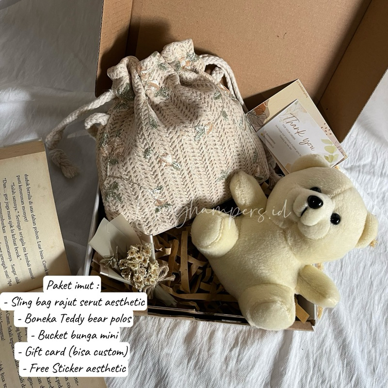 Jual Hampers cewek aesthetic sling bag rajut serut kado ulang tahun ...