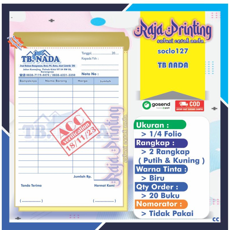 Jual NOTA CUSTOM TOKO BANGUNAN 2 RANGKAP GRATIS DESAIN | Shopee Indonesia