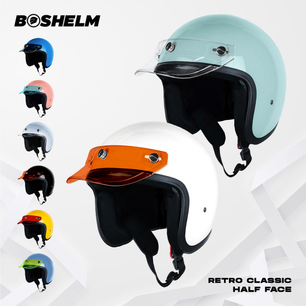 Jual BOSHELM Helm Retro Pet NORISK Bening Helm Bogo Half Face SNI ...