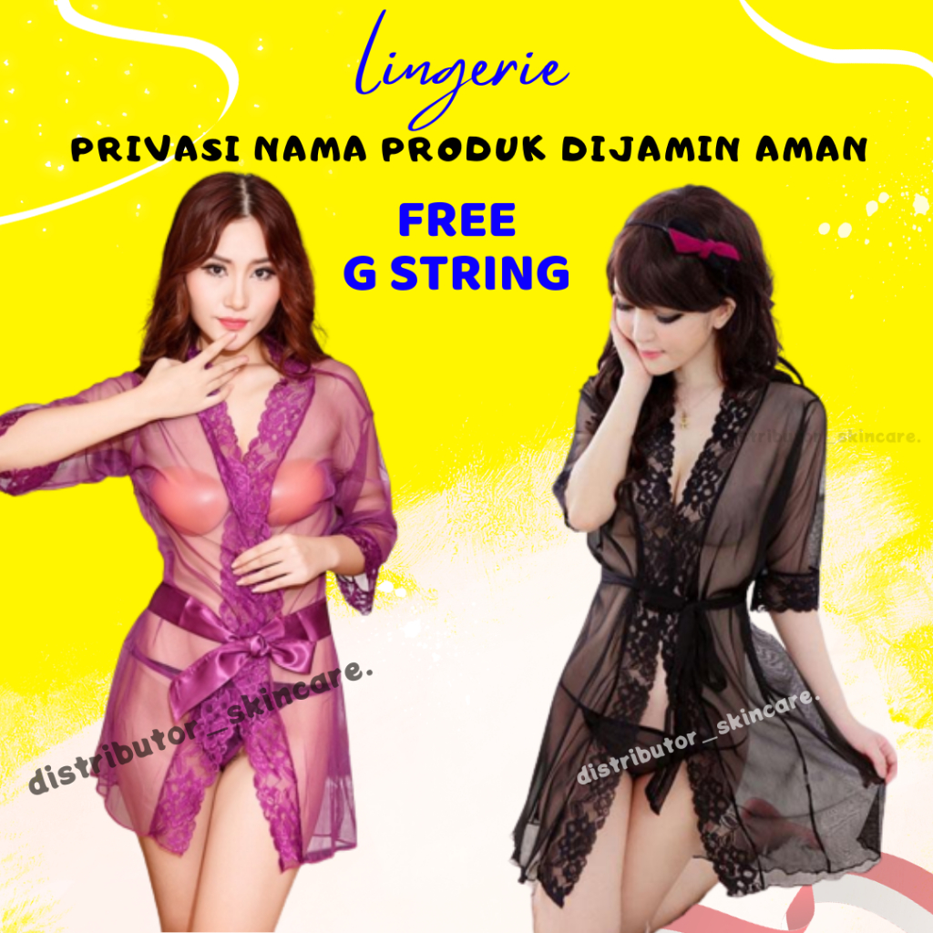 Jual Baju Dinas Malam Lingerie Transparant Sexy Hot Binal Violet Kimono Set Piyama Babydoll