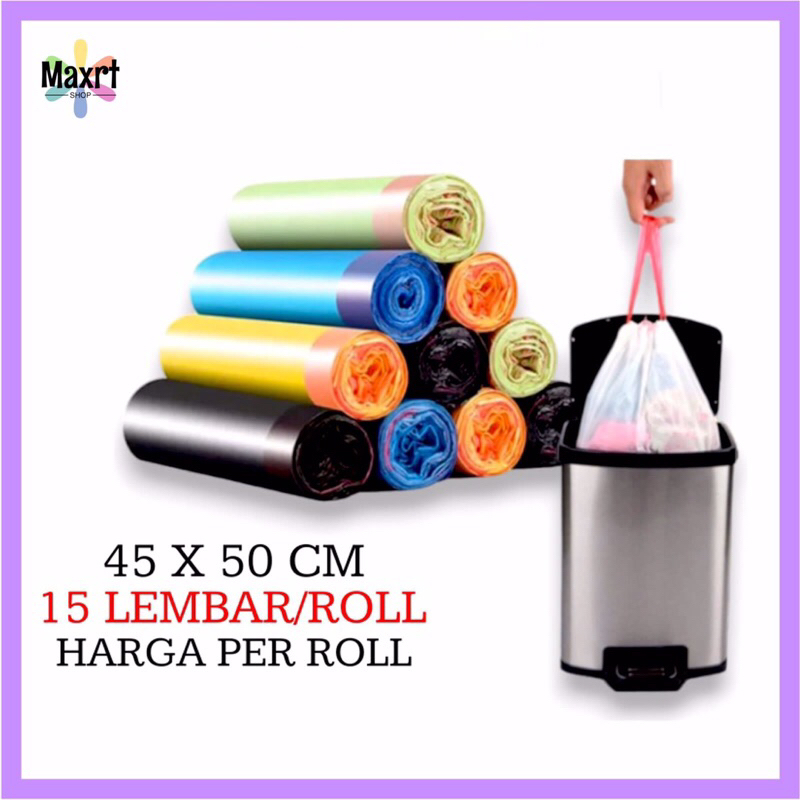 Jual Plastik Sampah Gulung 45x50cm Tali 1 Roll Isi 15 Lembar Kantong Sampah Roll Tali 9114