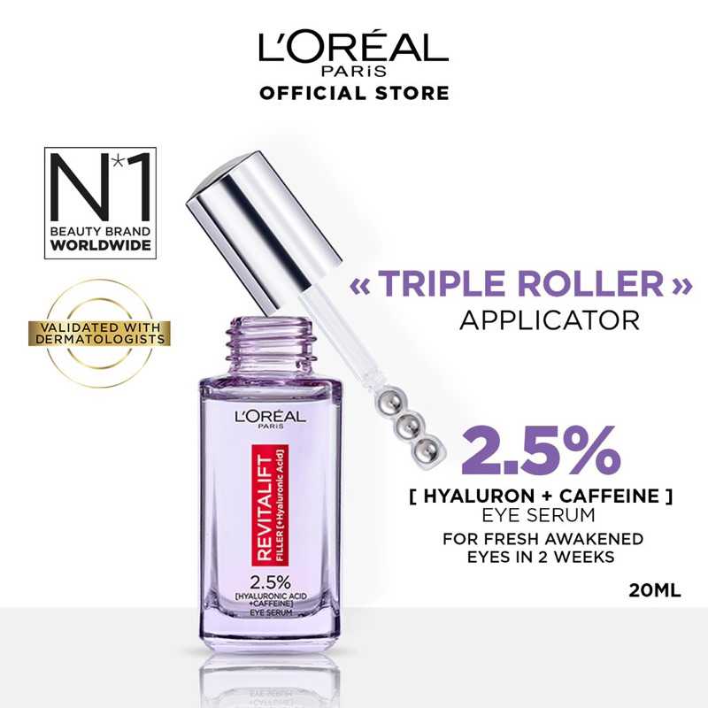 Jual LOREAL Paris Triple Roller 2.5 Hyaluron + Caffeine Eye Serum 20ml