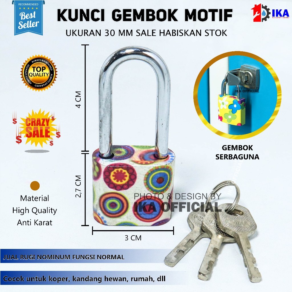 Jual Gembok motif bunga unik 30 panjang nekel besi anti karat top ...