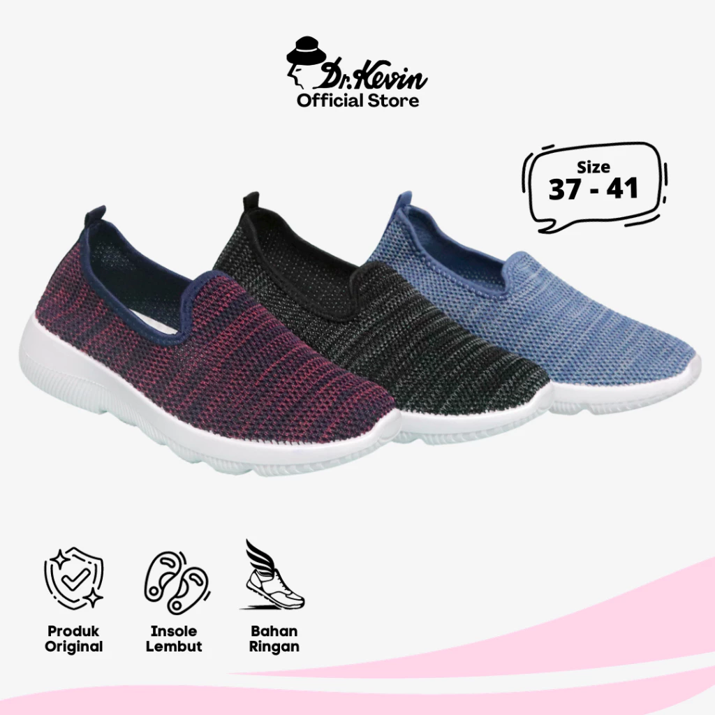 LIMITED STOCK Dr. Kevin Sepatu Olahraga Wanita Sneakers Flyknit Slip On 589-039