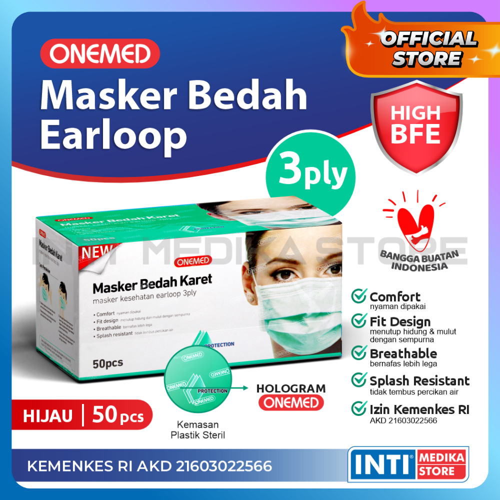 Jual ONEMED - Masker 3 Ply Earloop Medis / Surgical Mask | Shopee Indonesia