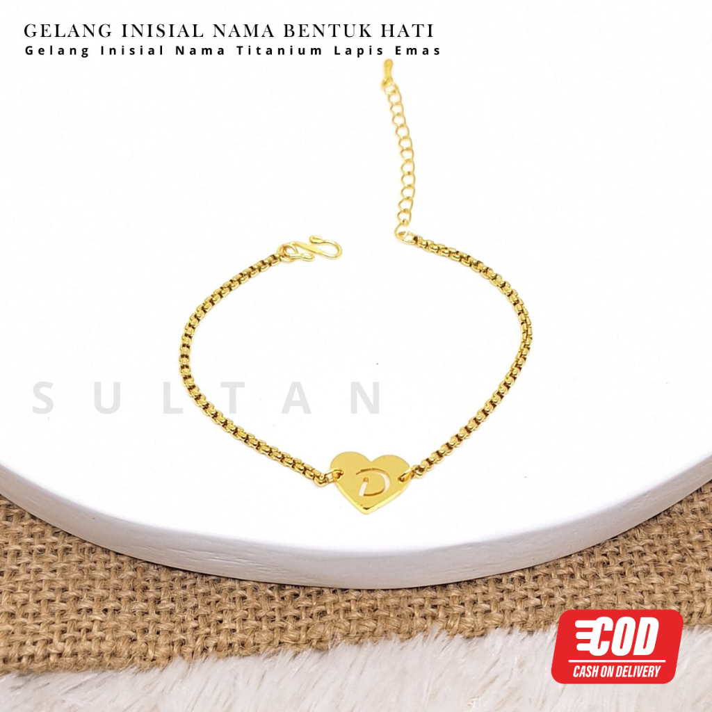Jual SULTAN Gelang Anak dan Dewasa Gelang Inisial Nama Berbentuk Hati