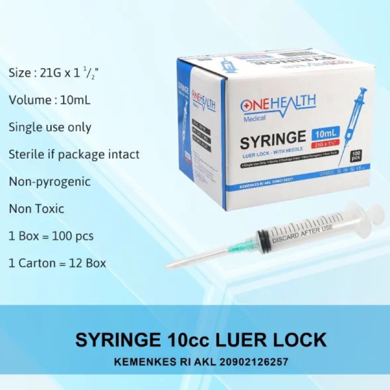 Jual Onehealth Spuit 10cc 10ml Syringe 10 cc Alat Injeksi Suntikan One ...