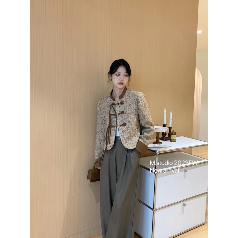 New Chinese Style Embroidery Tweed Coat - Songhe 松鹤