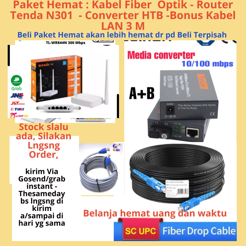 Jual Kabel Fiber Optik 200 Meter Bundling HTB Router Tenda N301 kabel ...