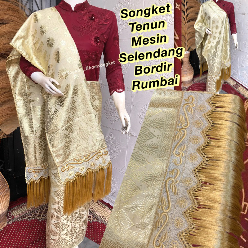 Jual Songket cantik Manis ATBM selendang Bordir + Rumbai | Shopee Indonesia