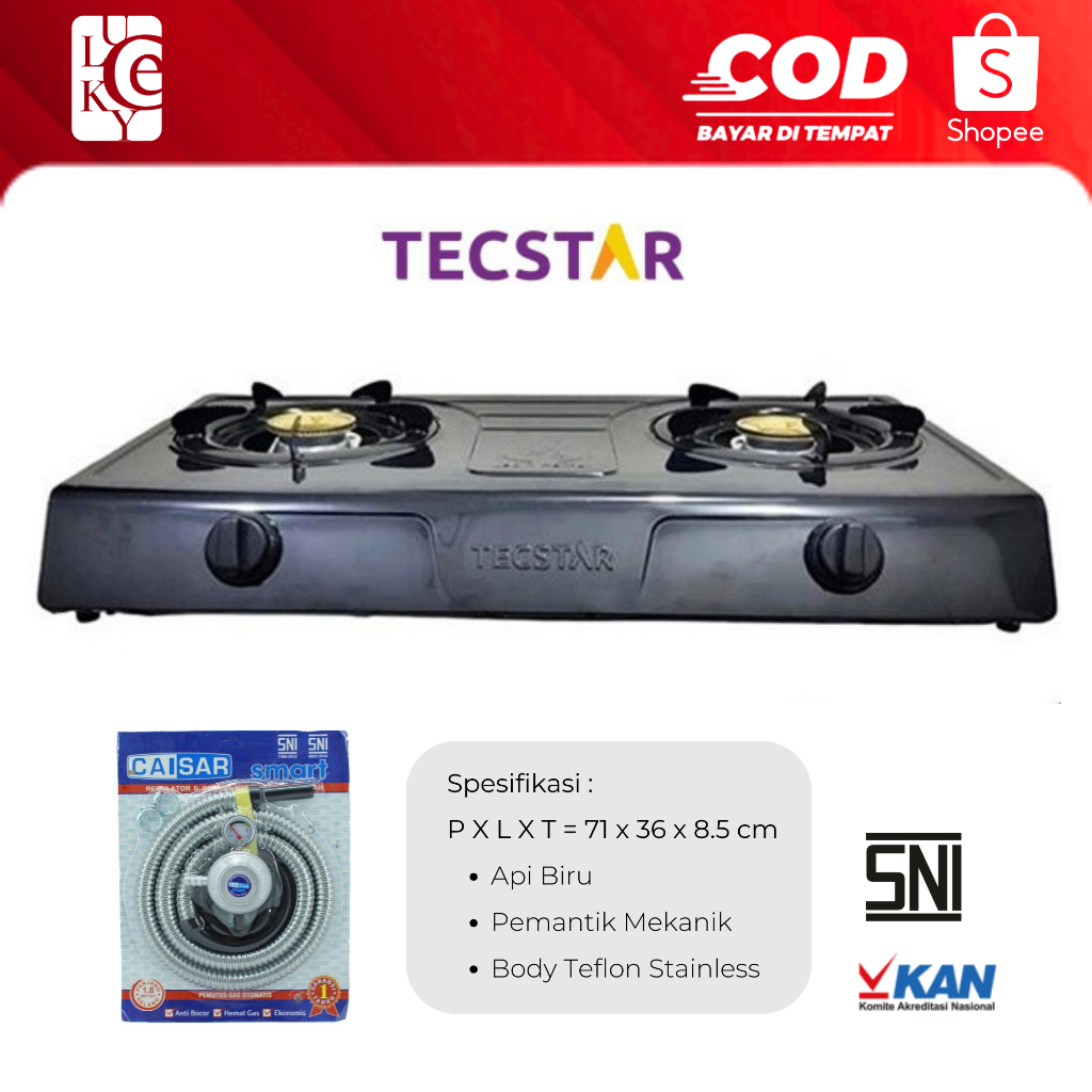 Jual Tecstar TG 688 CSA Kompor Gas 2 Tungku Body Teflon Burner Kuningan ...