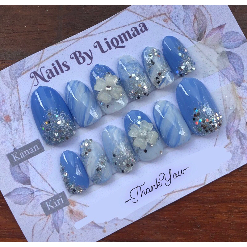 Jual KUKU PALSU ICE BLUE / NAIL ART ICE BLUE / KUKU PALSU WEDDING