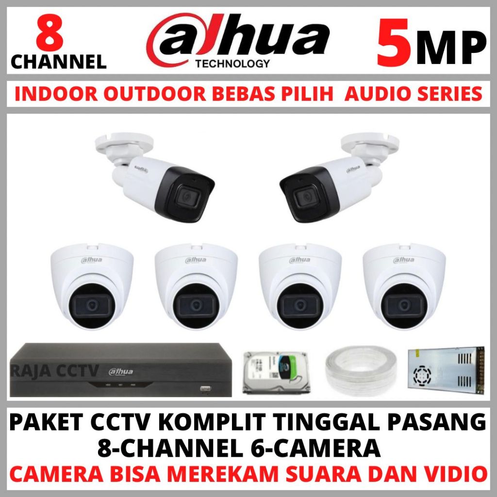 Jual PAKET CCTV DAHUA 8 CHANNEL 6 CAMERA 5MP 2560H CAMERA CCTV KAMERA