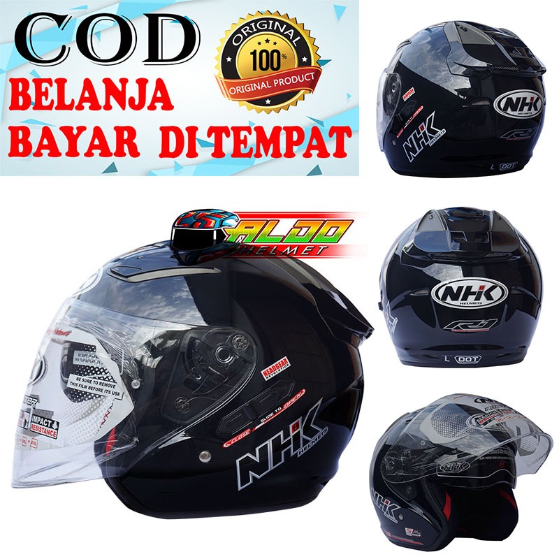 Jual HELM NHK R1 SOLID BLACK METALIC ORIGINAL HELM HALF FACE HELM NHK