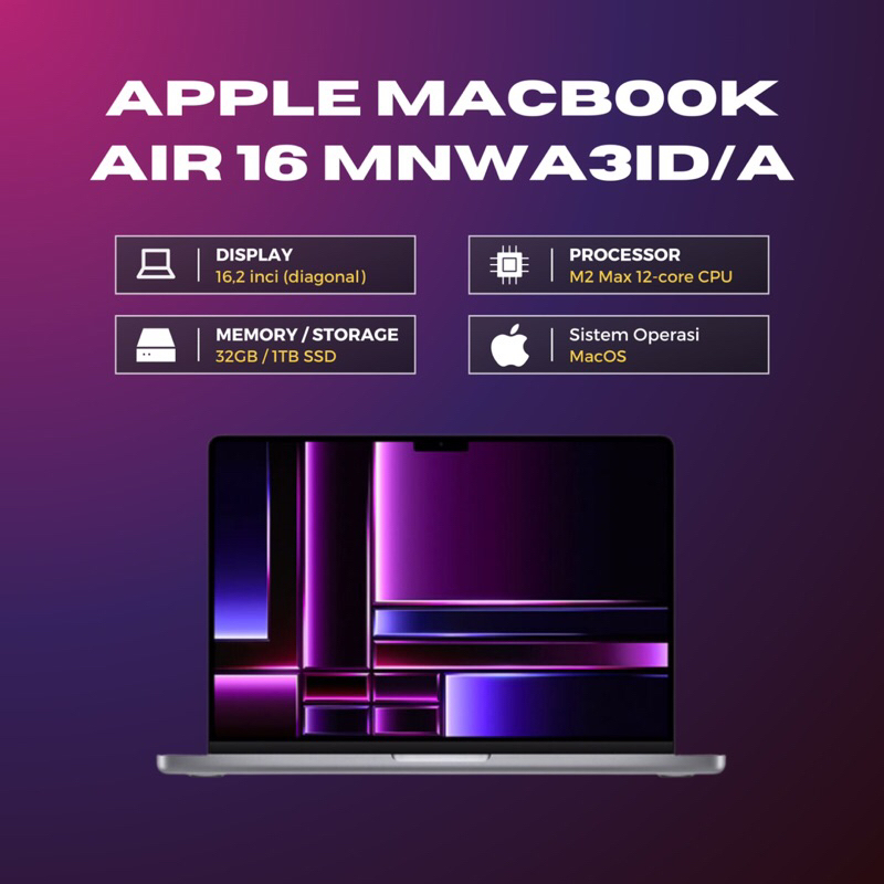 Jual Apple MacBook Air 16 [MNWA3ID/A]/M2 Max 12-core CPU/38-core GPU ...