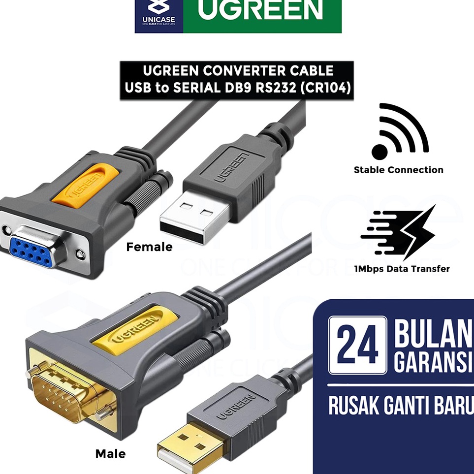Jual Ready Converter Adapter Cable USB to Serial DB9 RS232 UGREEN Male ...