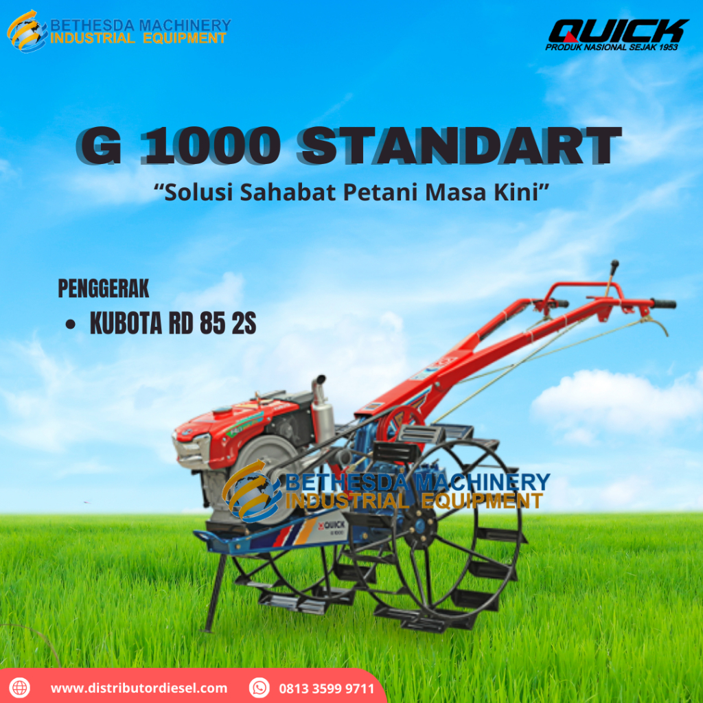 Jual Traktor Tangan Quick G 1000 Mesin Bajak Sawah Kubota Rd 85 Di 2s