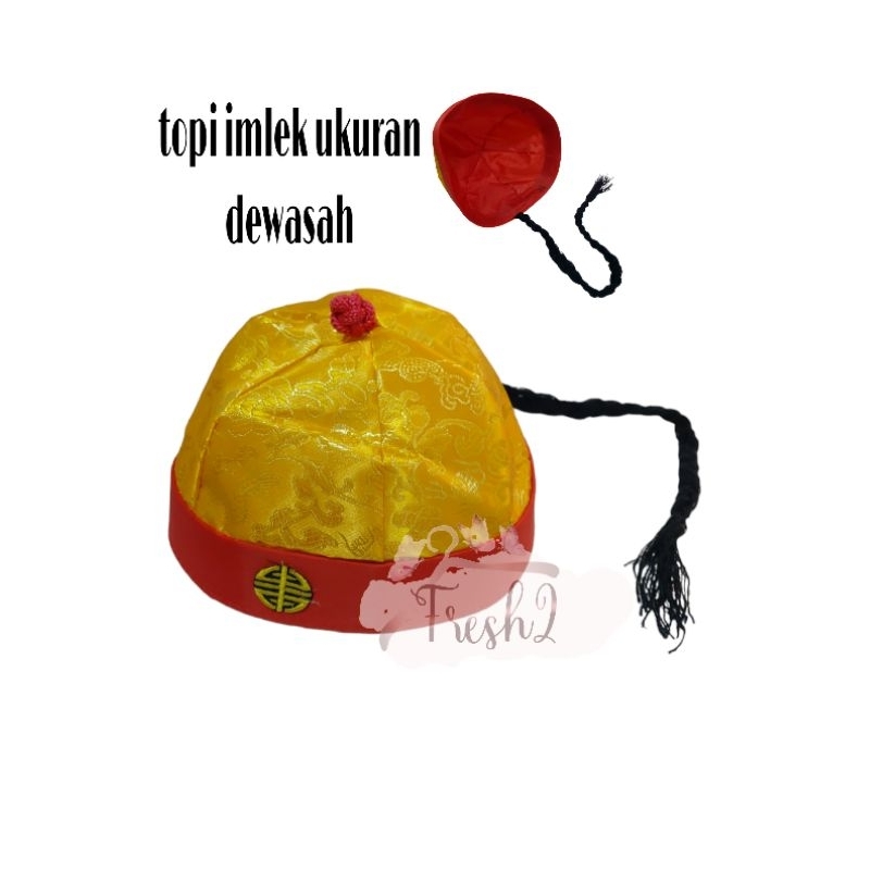 Jual topi imlek warna kuning / topi imlek rambut kepang / topi imlek ...