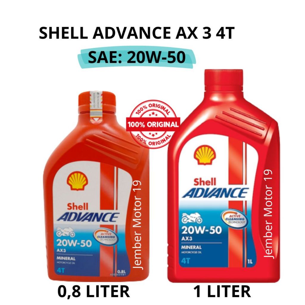 Jual OLI MOTOR SHELL AX3 ADVANCE 4T 800 ML DAN 1 LITER MERAH 20W-50 ...