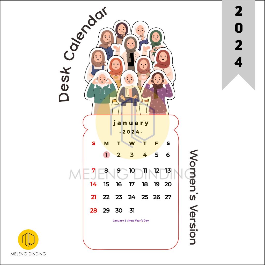 Jual KALENDER 2024 DUDUK AESTHETIC KALENDER MEJA ESTETIK MOTIF WANITA